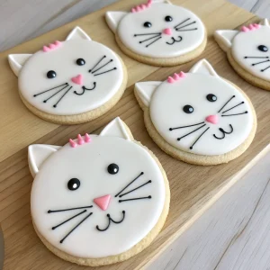White cat face sugar cookies with royal icing – Cape to Cake