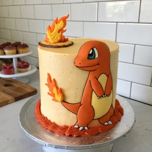 Charmander Pokémon Cake with Buttercream and Fondant Figurine