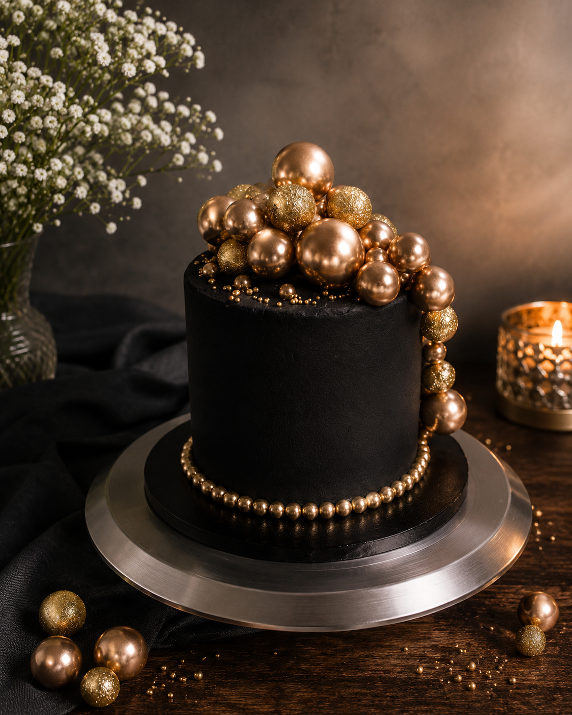 Black and Gold Elegance Image back of cake