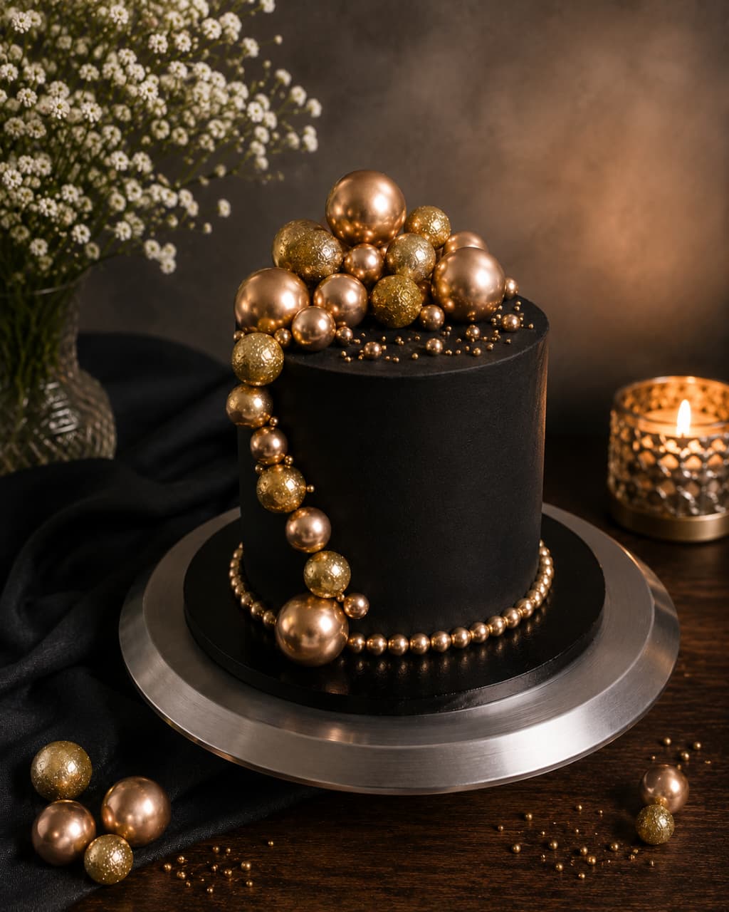 Gold and Black Elegance Custom Cake
