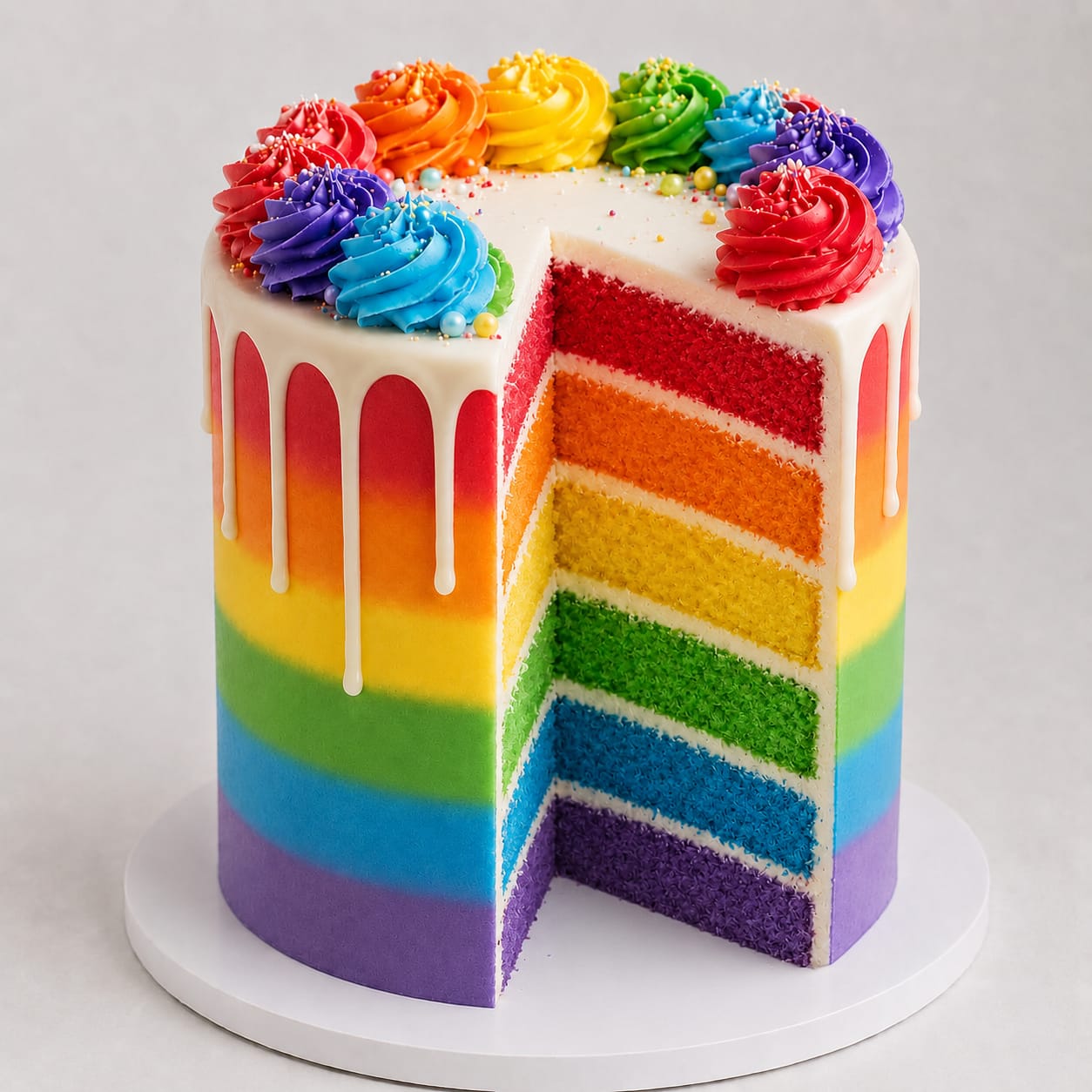 Vibrant Rainbow Sliced Cake Cape to Cake