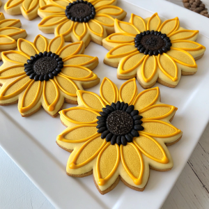 Yellow sunflower sugar cookies with royal icing – Cape to Cake