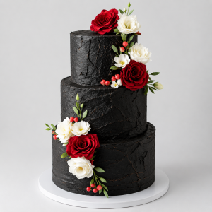 Midnight Black Cake Red Roses