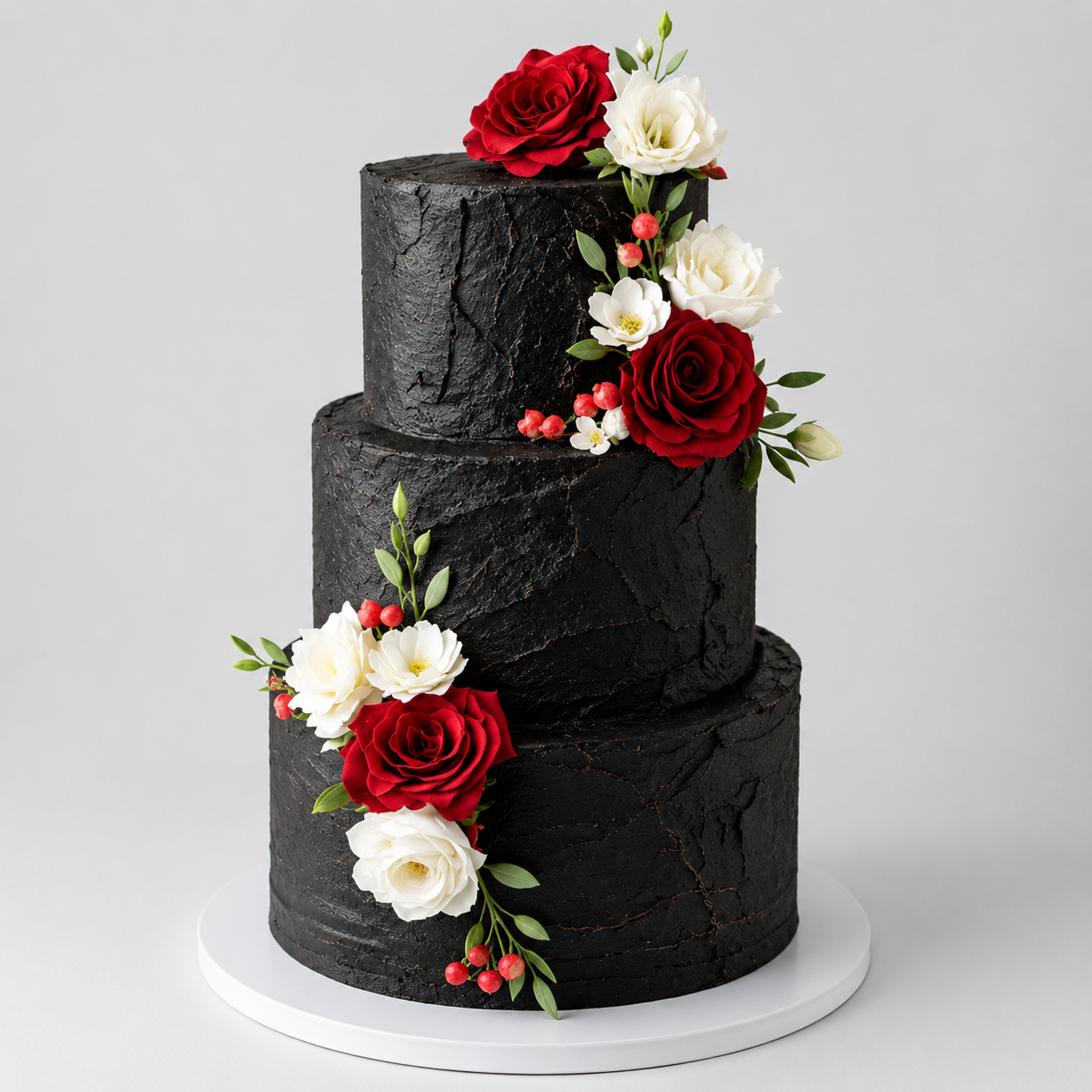 Midnight Black Cake Red Roses