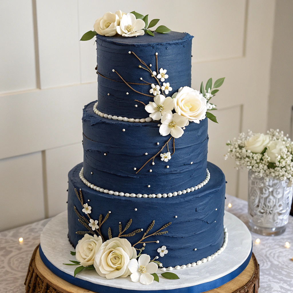 Midnight Bloom Wedding Cake