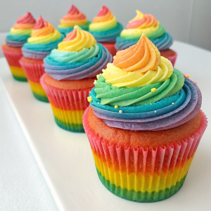 Vibrant rainbow cupcakes