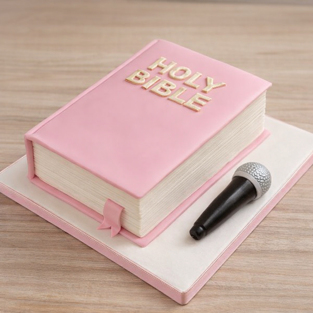 Vanilla Cake in the Shape of a Bible - Baby Pink with Mic