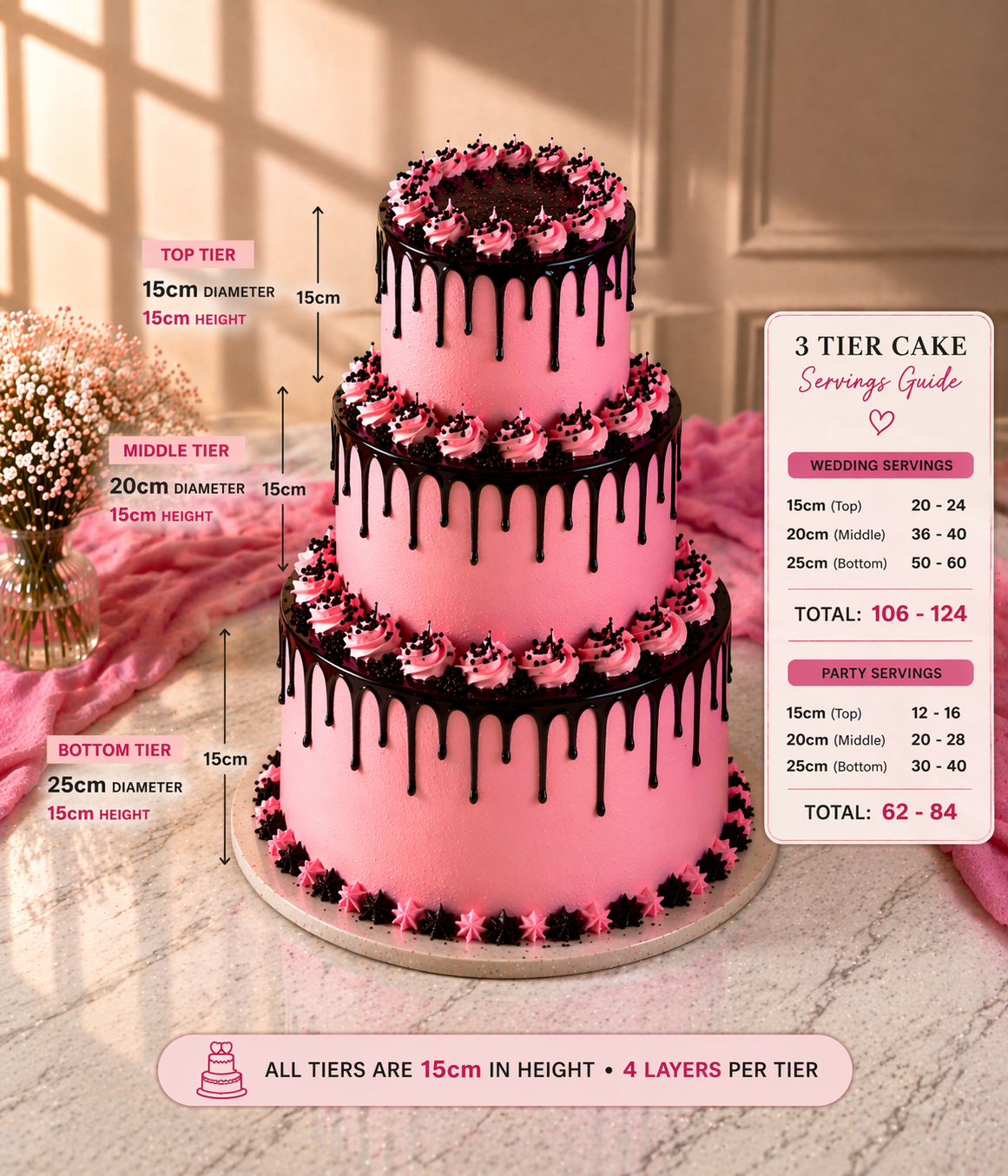15cm 20cm 25cm cake tier size
