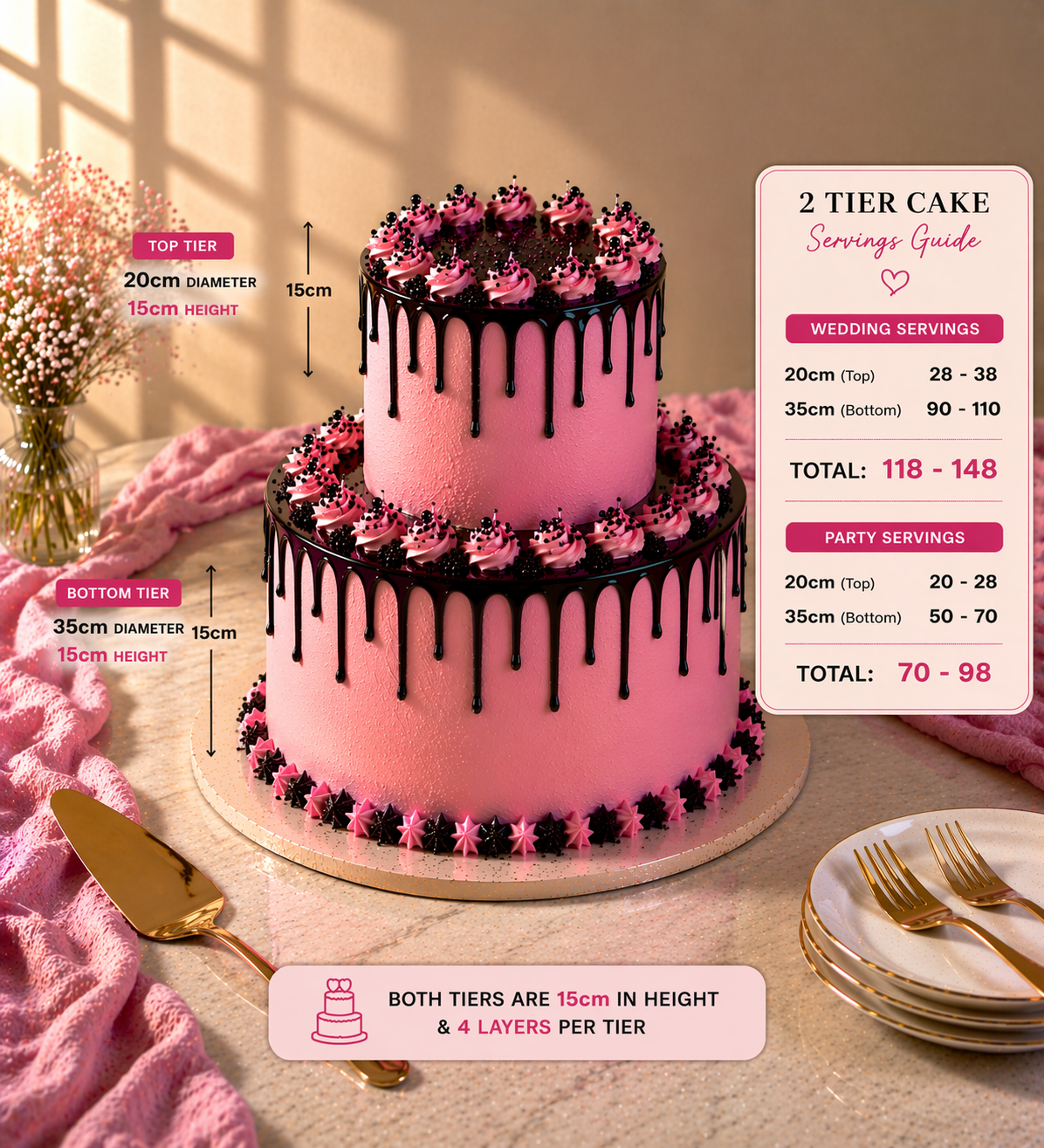 20cm and 25 cm Double tier sizing