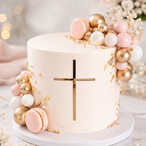 baptism-cake-buttercream-macarons-gold-cross-cape-town