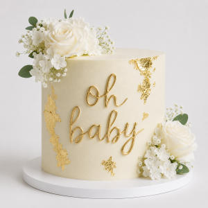 Oh Baby gender reveal cake elegant