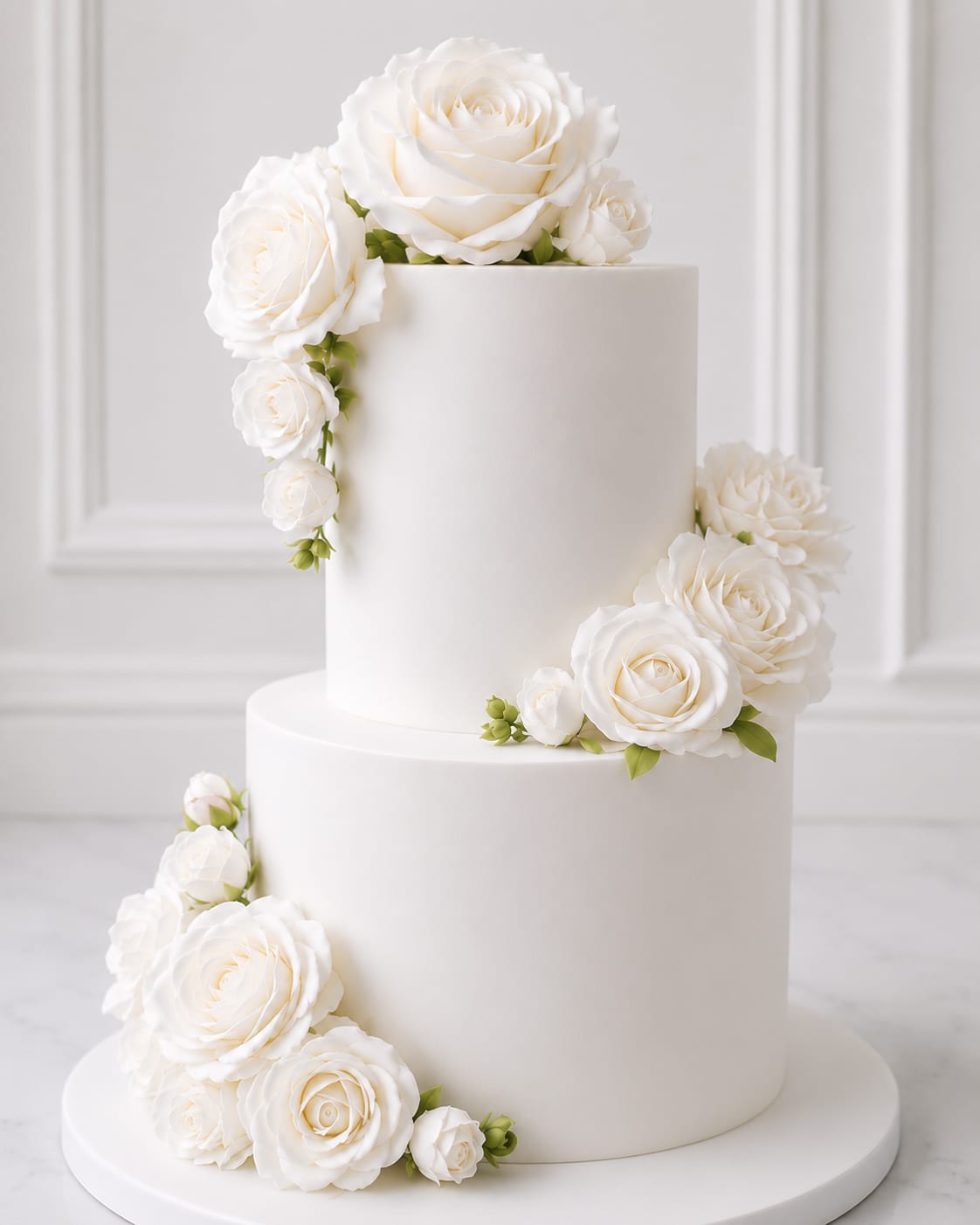2 Tier Wedding Cake White with Silk Roses