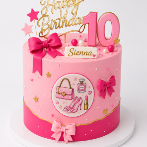 Pink fashion birthday cake with bows