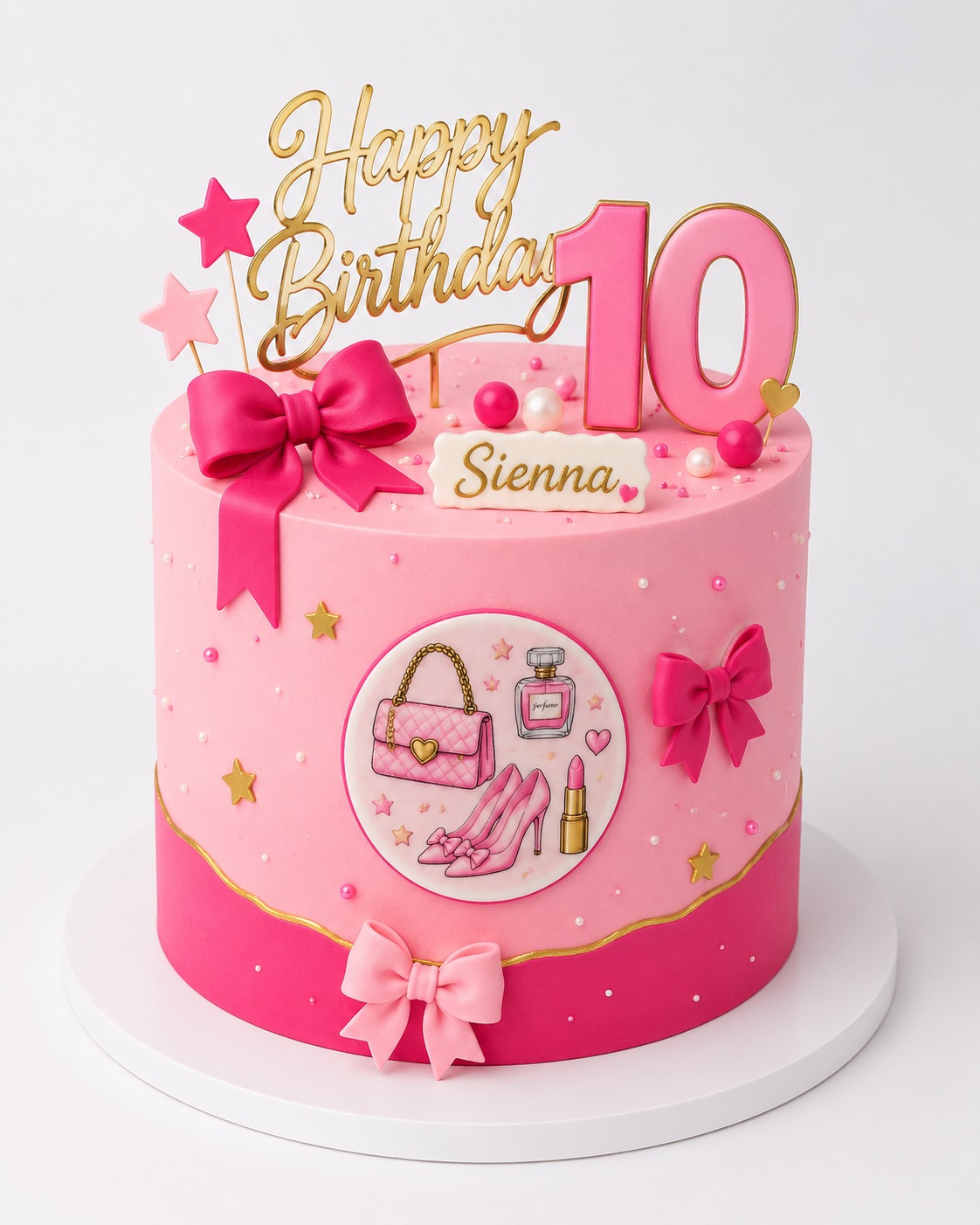 Pink fashion birthday cake with bows