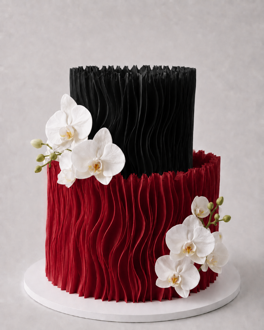 Black and Red Ochid Ruffle Wafer paper cake