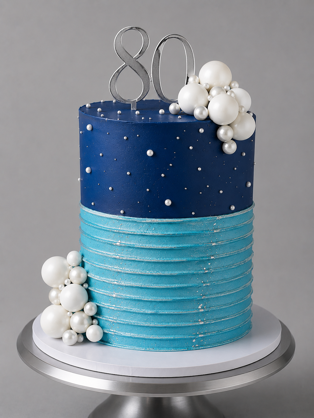 Dark and Light blue 80th Birthday Cake
