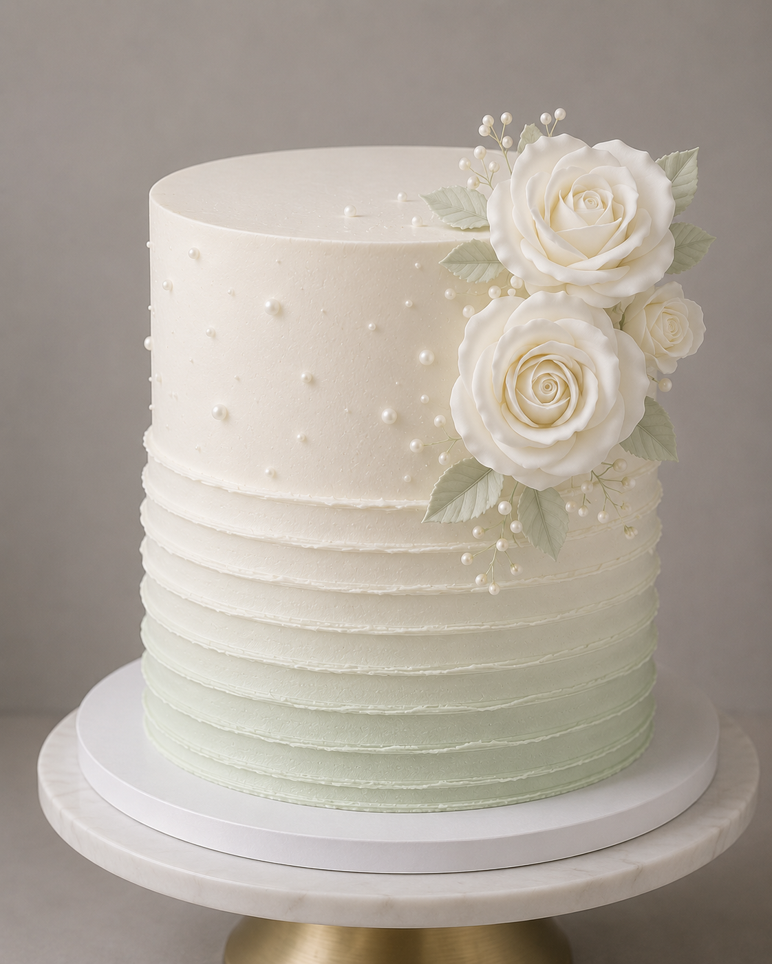 Single Tier Textured Wedding Cake with Silk Roses