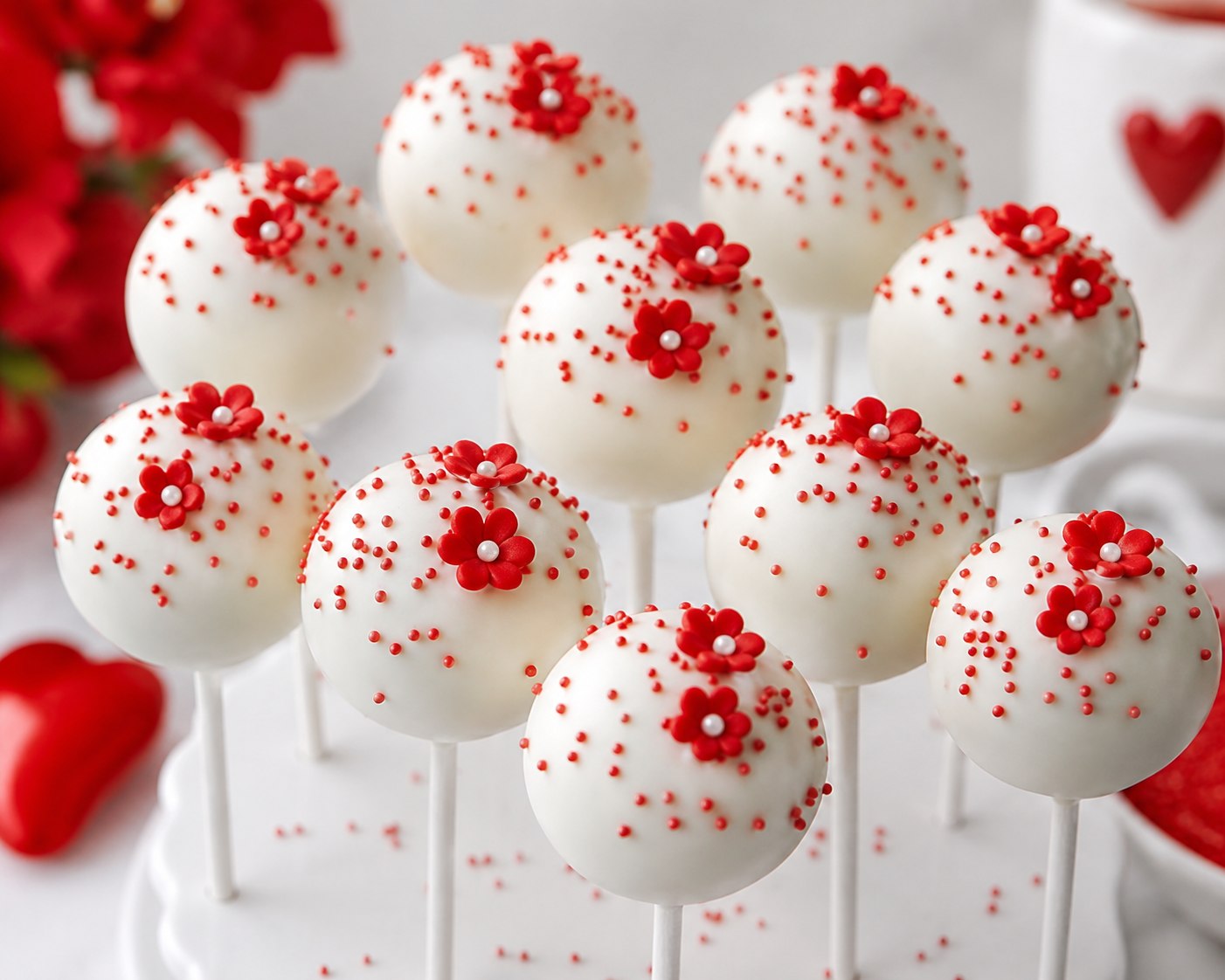 White and Red flower cakepops