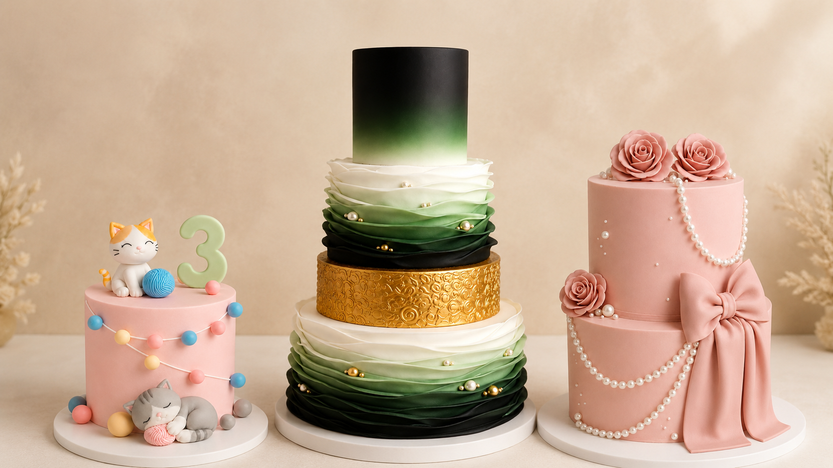 Cape to Cake custom celebration cakes in single-tier, two-tier and four-tier designs