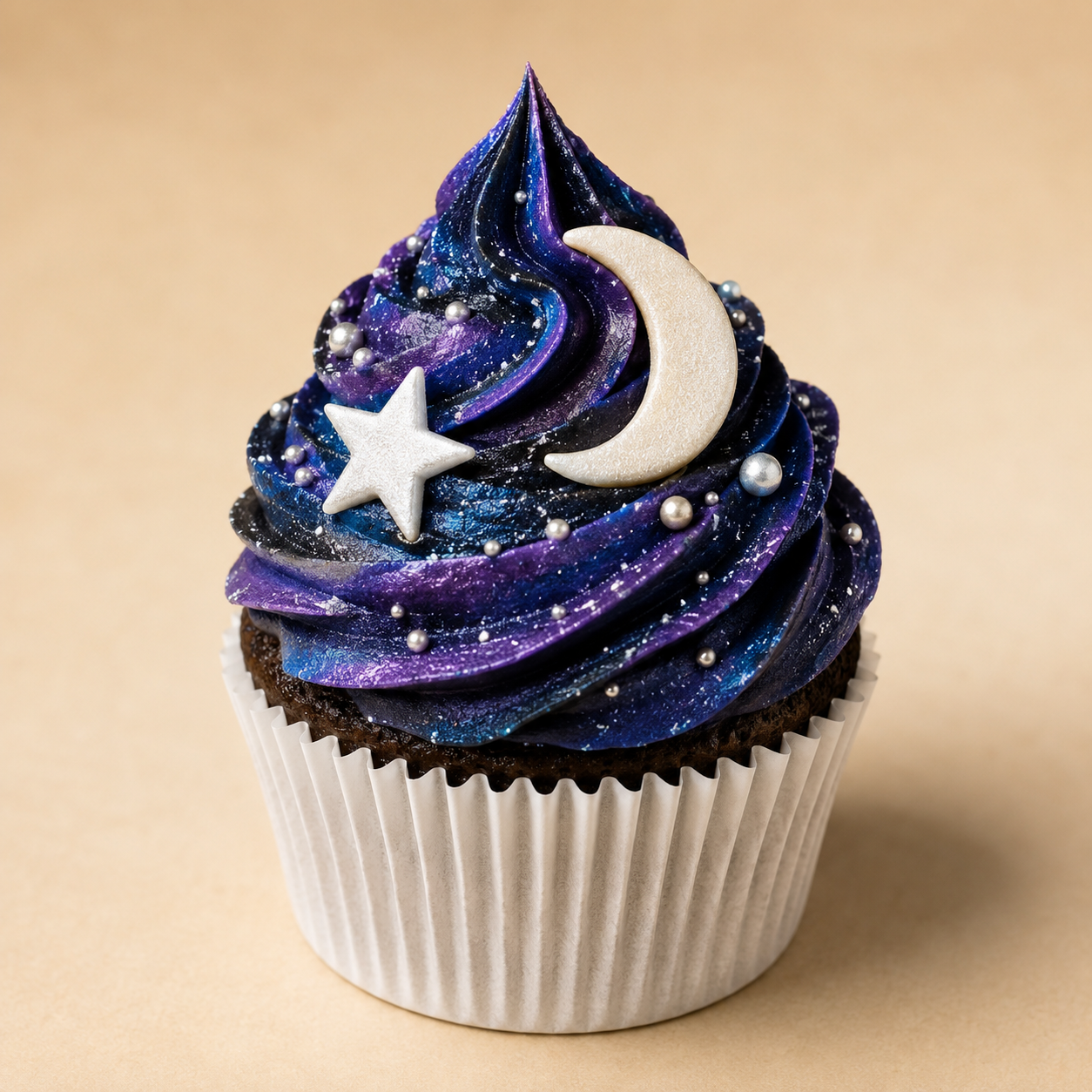 Galaxy moon and stars cupcake