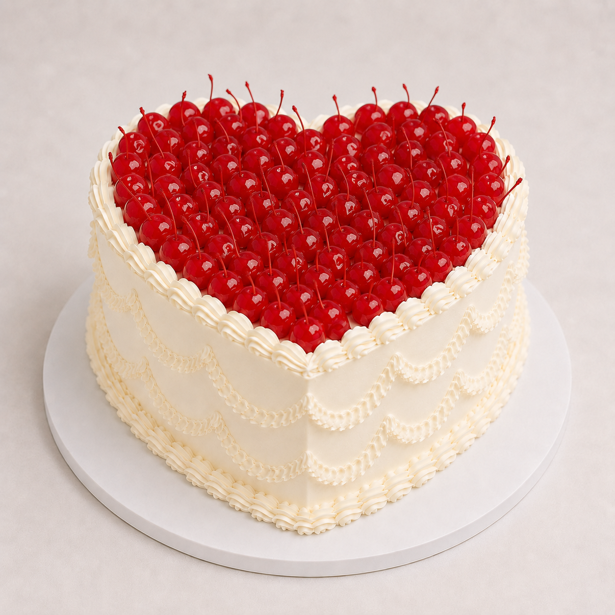 Heart-shaped cake with cherry topping
