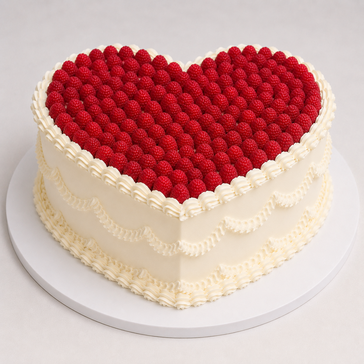 Heart-shaped raspberry cake with piped frosting