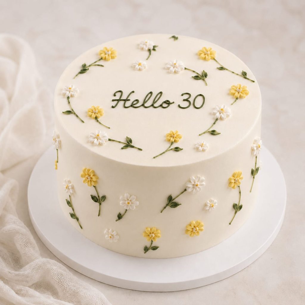 Hello 30 Yellow and White floralCake