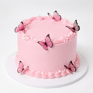 Pink pastel cake with delicate butterflies