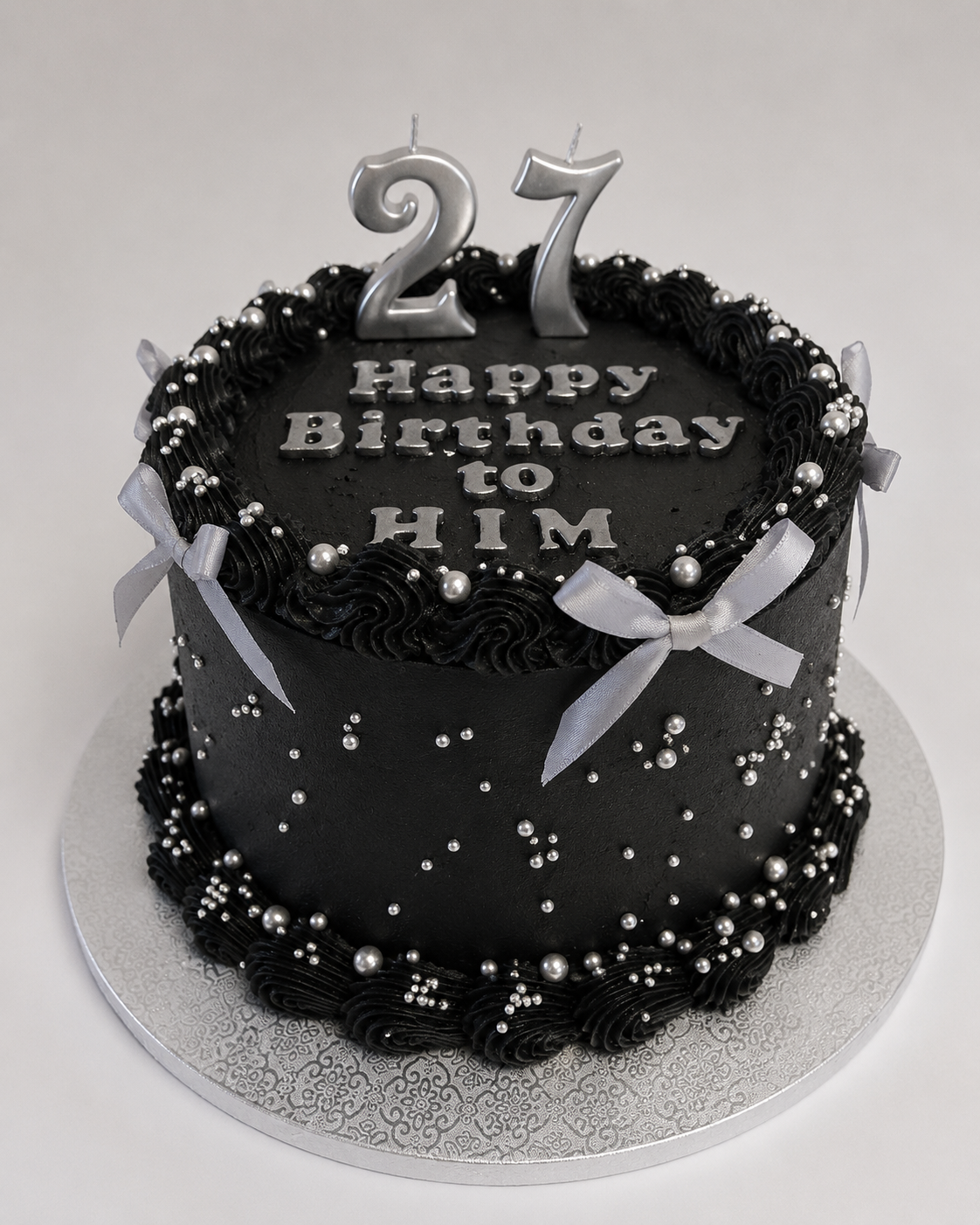 Black and Silver Bowtiful Cake